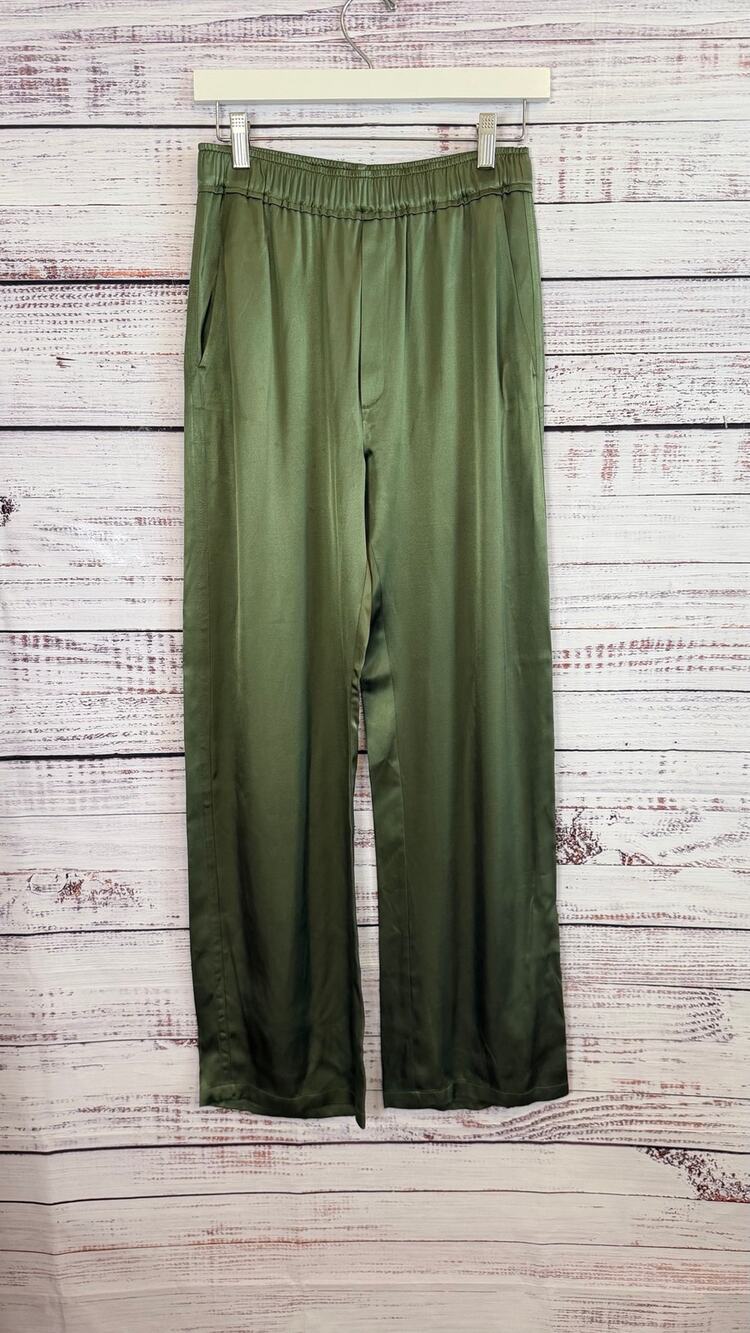 Zara Wide Leg Satin Trousers Elastic Waist Pockets Size XS